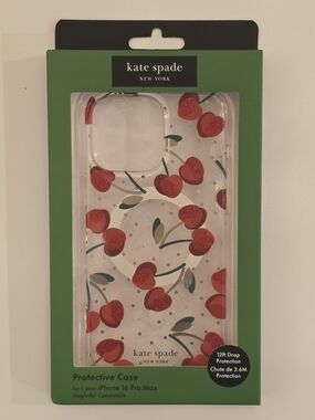 NWT kate spade New York iPhone 16 Pro Max Magsafe Clear Cherry Print Phone Case